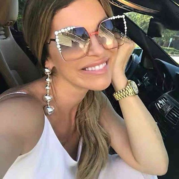 

sunglasses square fashion large frame pearl trend women's, White;black