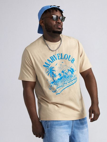 

extended sizes tropical & letter graphic tee l4zt#, White;black