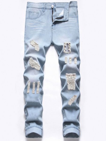 

romwe guys washed ripped jeans q3nm#, Blue