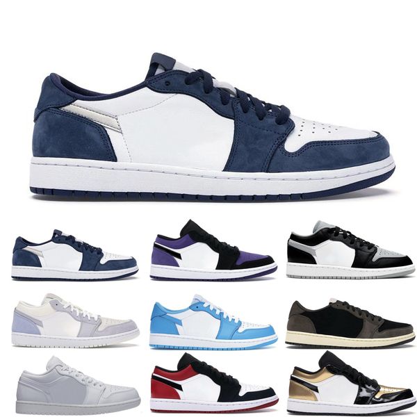 

jumpman 1s low basketball shoes man woman unc triple white court purple paris black toe midnight navy pine green mocha shattered backboard s