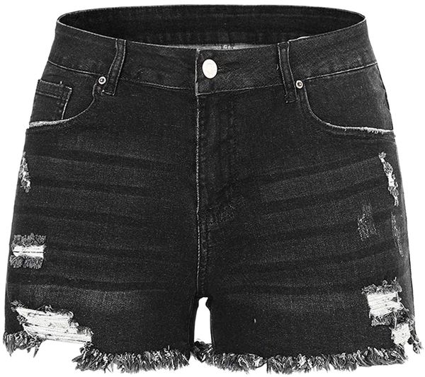 

star women mid rise ripped stretchy jeans shorts frayed raw hem casual denim shorts r3b1#, White;black