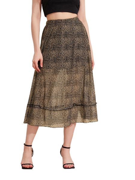 

x valhalla leopard print ruffle hem skirt 99xh#, Black