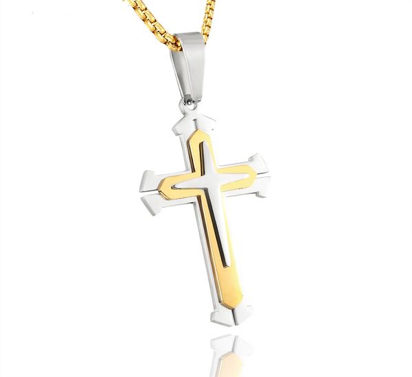 

punk stainless steel cross chain gold silver color pendant necklace for women men religion jewelry gifts