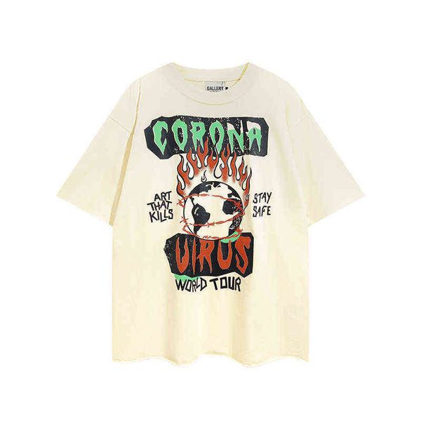 

fashion 2022 galley dept t-shirt designer shirt 22ss american fashion brand flame earth letter short sleeve t-shirt men's and women&#03, White;black