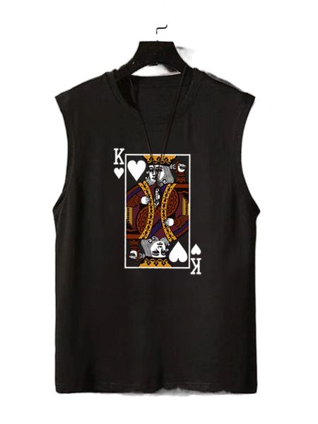 

men playing card print tank 77hw#, White;black