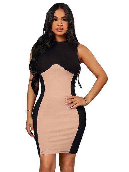 

sxy ribbed knit two tone bodycon dress 34md#, Black;gray
