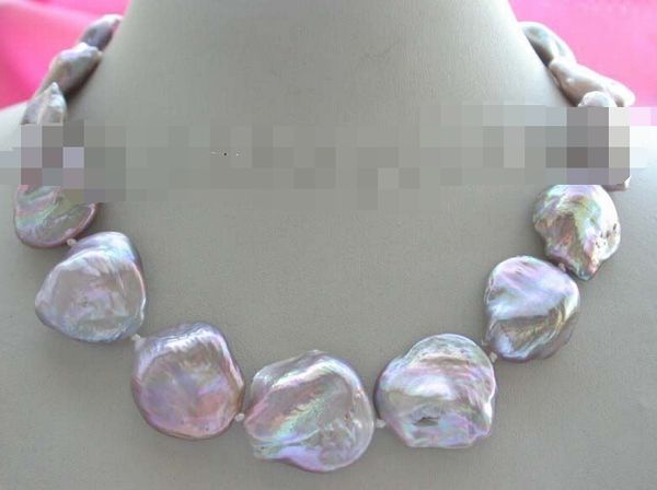 

jewelr 004637 genuine natural 24mm purple reborn keshi pearl necklace 14, Silver