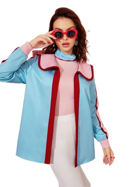 

x j.kao color block peter pan collar coat q9yp#, Black