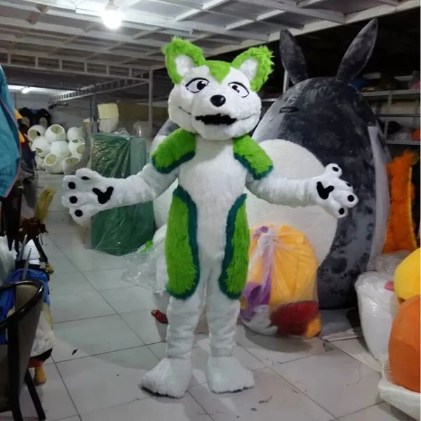 

2022 halloween green husky mascot costume theme character carnival size fursuit christmas birthday party dress, Red;yellow