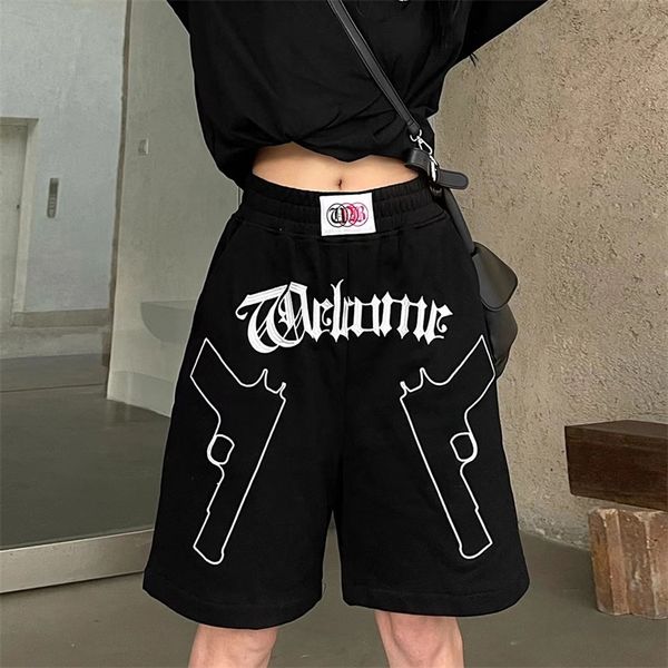 

emo y2k mens summer casual streetwear breeches harajuku elastic waist short pants alt fairy grunge bermudas shorts male clothes 220715, White;black