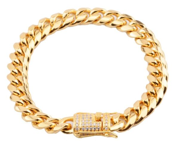

mens cuban miami link & chain 18k gold plated 10mm *diamond clasp* bracelets, Black