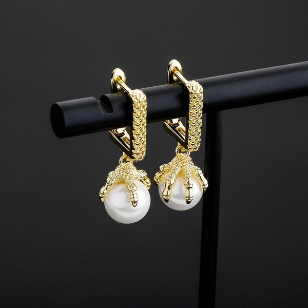 

dragon claw pearl earrings mens womens gold dangle earrings fashion hip hop jewelry198c, Silver
