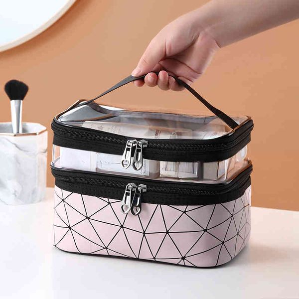 HBP Kosmetiktaschen, multifunktional, doppelt transparent, Kosmetiktasche, Damen-Make-up-Tasche, großes Fassungsvermögen, Reise-Make-up-Organizer, Toilettenartikel, Schönheitsaufbewahrung, 220825