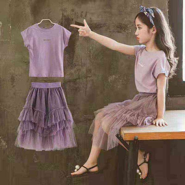 

girls short sleeve suits purple kids summer clothing sets baby girl + pleated skirt 2pc outfits aa220316, White