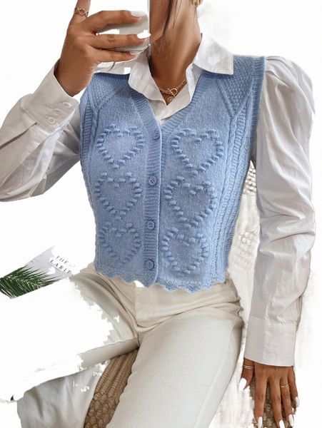 

heart pattern button front sleeveless cardigan without blouse g70x#, White;black