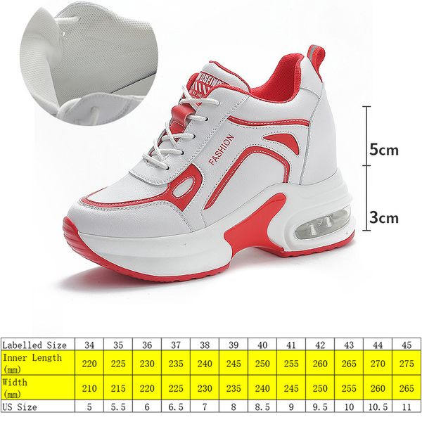

genuine leather women casual shoes chunky sneakers platform wedge shoes dad 8cm hidden heel spring autumn female shoes, Black;yellow