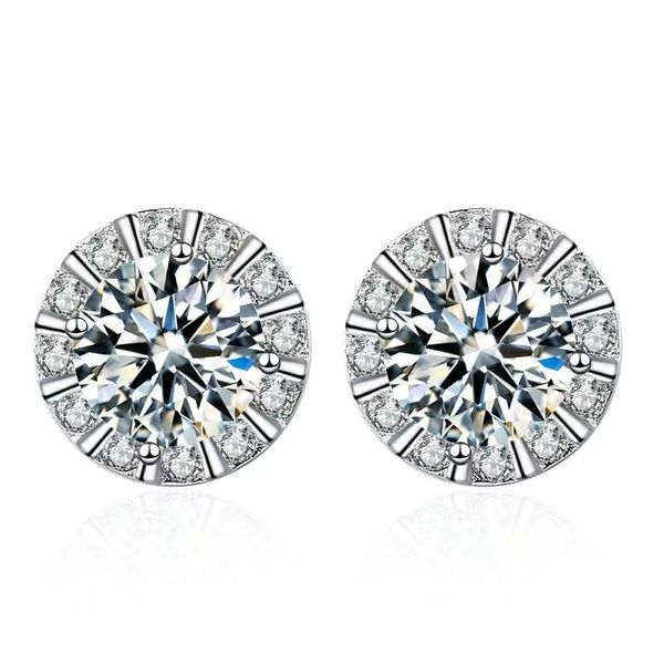 

stud classic s925 silver round moissanite diamond earrings women jewelry plated white gold 0.5ct 5mm gift, Golden;silver