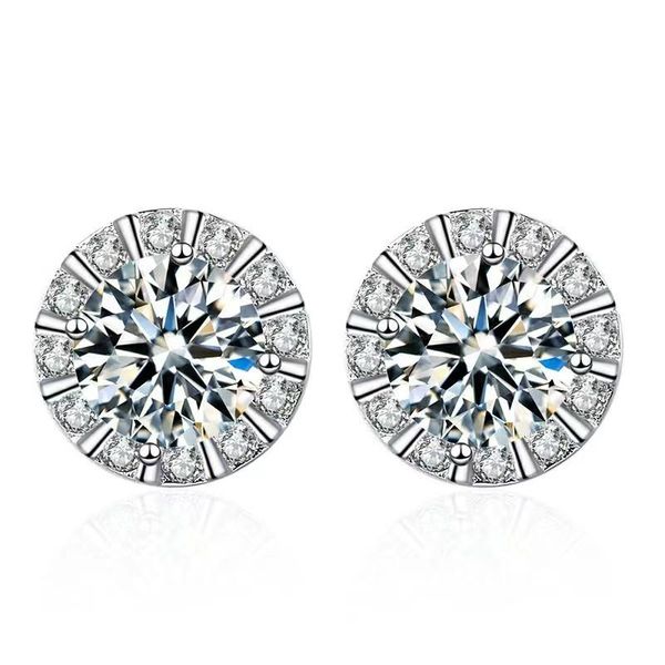 Ohrstecker, klassisch, S925-Silber, rund, Moissanit-Diamant, Ohrringe, Damenschmuck, plattiert, Weißgold, 0,5 ct, 5 mm, Geschenk