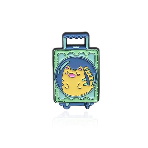 

cartoon cat pattern suitcase alloy brooch for girls fashion creative animal trolley box shape badge jewelry denim shirt collar pin wholesale, Gray
