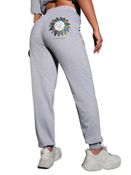 

sxy moon & floral print sweatpants b502#, Black;white