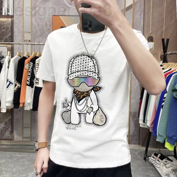 

men's t-shirts designer 2022 spring light luxury thin breathable tiansi diamond t-shirt men's fashion brand bottomed shirt ifrv, White;black