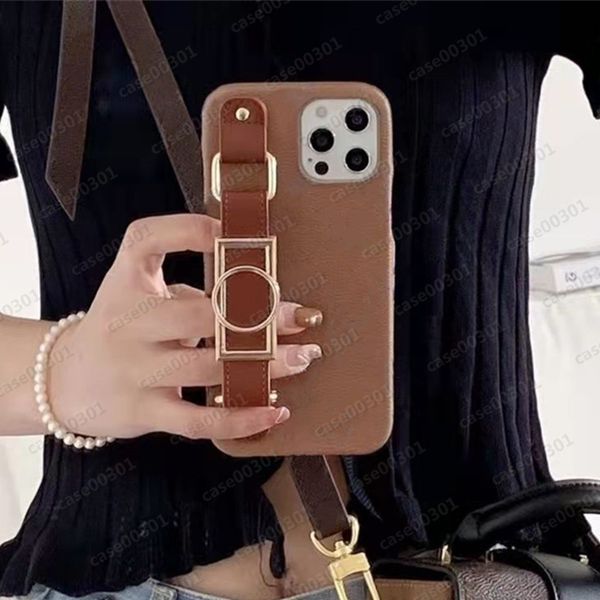 

Top Leather Designer Wristband Phone Cases For iPhone 14 13 12 11 Pro Max 14Pro XR 8 7 Plus Print Back Shell Samsung S21 S22 Note20 Ultra, Brown v+flower【no box】