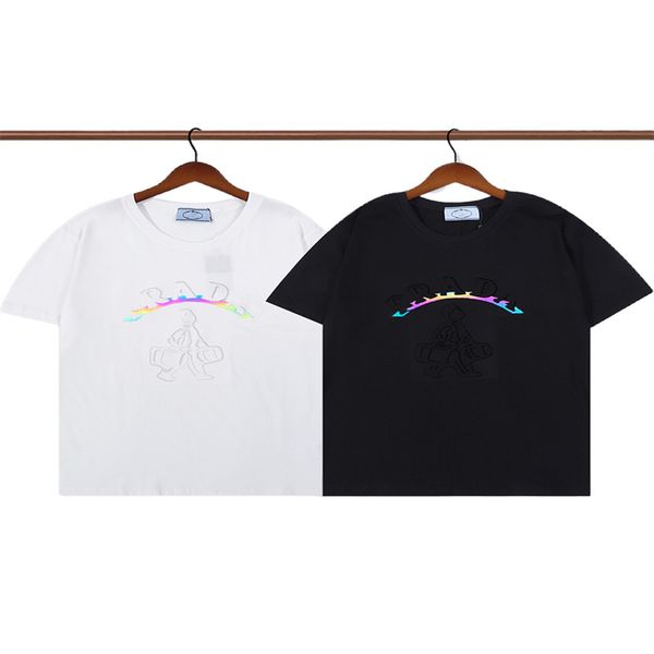 

designer tide t-shirt chest letters laminated printing short sleeve high street loose oversized casual t-shirt 100% cotton men's and wo, White;black