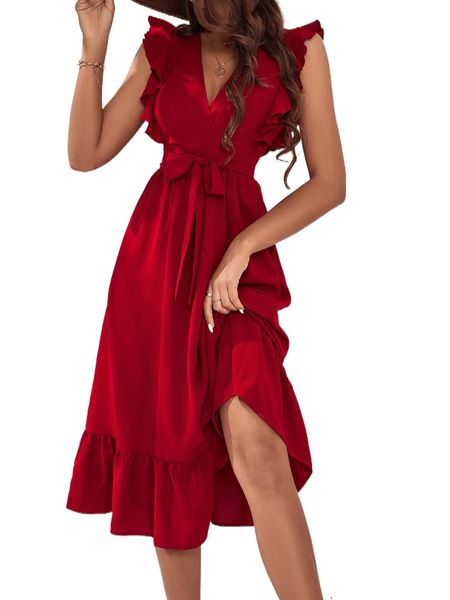 

ruffle hem tie front dress n8kz#, Black;gray