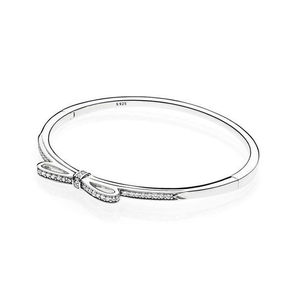 

new arrival 925 sterling silver sparkling bow bangle bracelet original box for pandora cz diamond women weddnig gift jewelry brace216f, Black