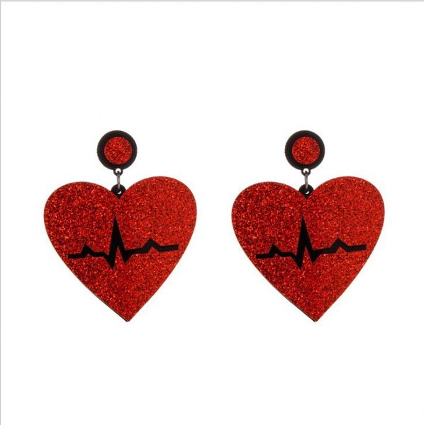

new ecg heart dangle earrings for women acrylic jewelry fashion accessories, Silver