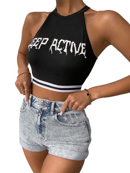 

slogan graphic halter crop 30no#, White