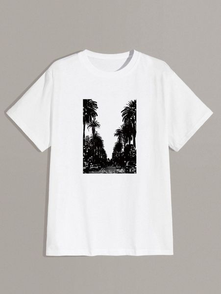 

romwe guys tree & car print tee x1ww#, White;black