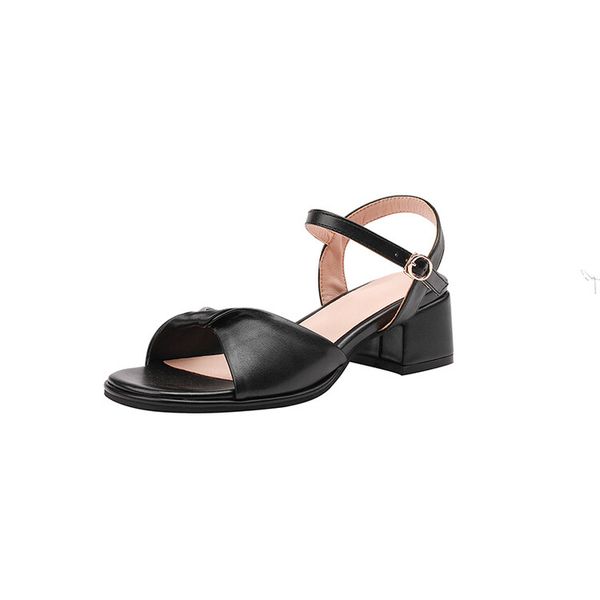 

designer women summer luxury sandals shoes genuine leather block low square heels pumps chunky shoe party open toes dress shoe formal ygn020, Black