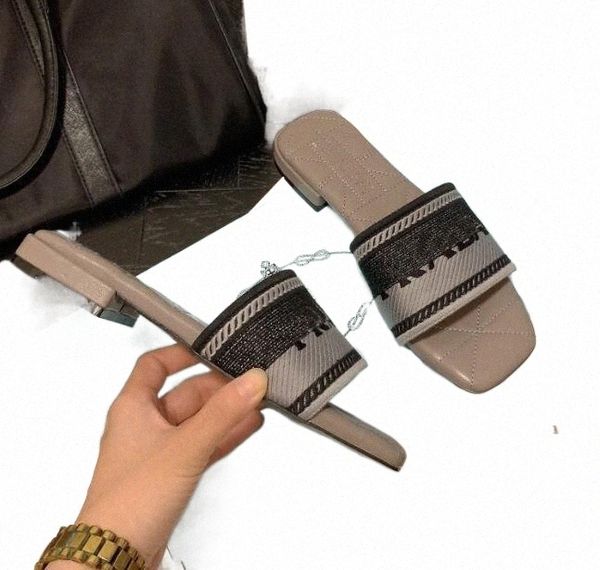 

luxury designer women slippers embroidered letter sandals flat slippers leather inside comfortable lambskin white pink heel height, Black