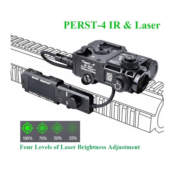PET-4 IR PEQ Green Visible Laser Scope com KV-5Pu Fio Remoto Switch Remoto Zero Brighess Airsoft Airsoft Tactical Light Hunting Rifle Sight