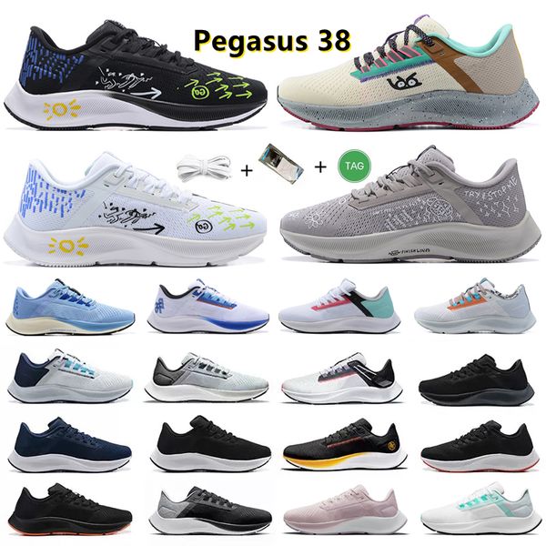 Yeni Ürün 2024 Pegasus 38 Erkek Koşu Ayakkabıları Kelly Anna Londra Açgözlü Mavi Şerit Nathan Bell Rawdecious Club Joy Yamusangie Siyah açgözlü Miami Erkek Kadın Eğitmenler S