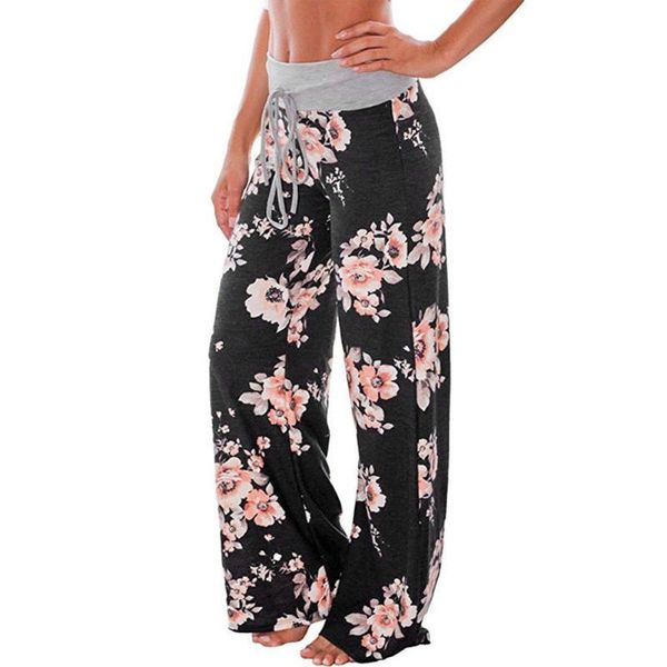 

women's sleepwear women loose trousers floral print casual stretch waist drawstring home pajama pants, Black;red