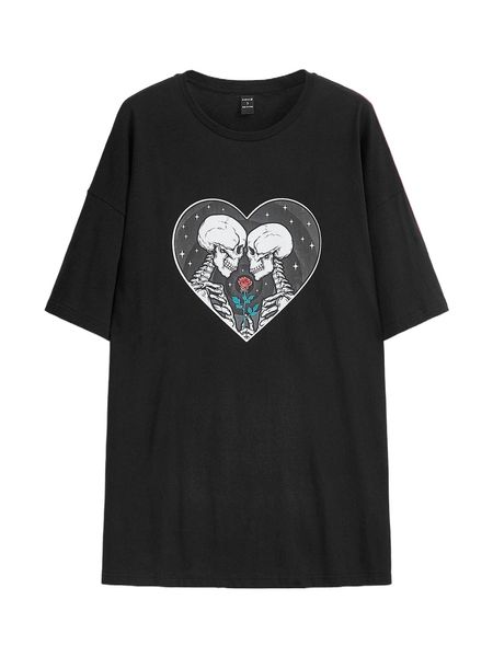 

x deniart heart & skull print drop shoulder tee c5yy#, White