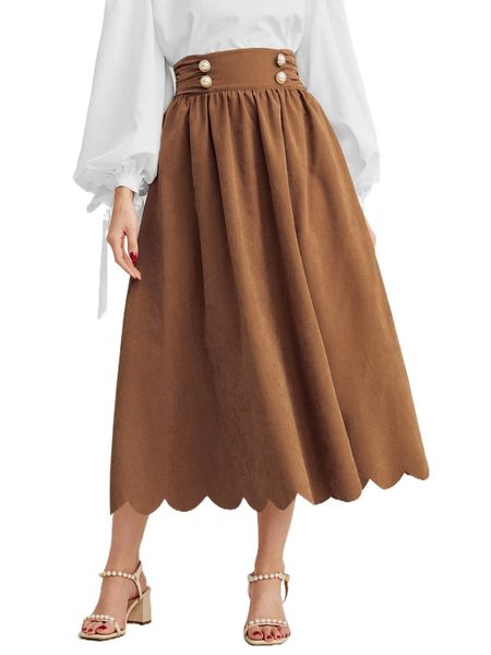 

scallop trim button detail skirt s1pk#, Black