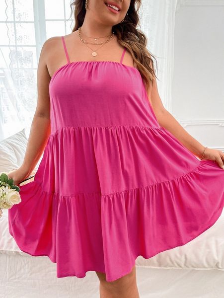 

plus ruffle hem cami dress v71n#, Black