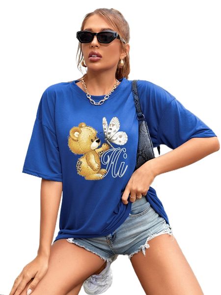 

bear & butterfly graphic tee 85dr#, White
