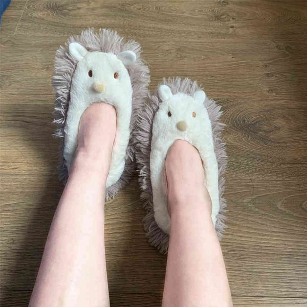 Hedgehog House Slipper Sapatos de inverno feminino Contton Plush Anti Skid Grip Indoor Home fofo engraçado Kawaii Sapatos femininos Slides G220730