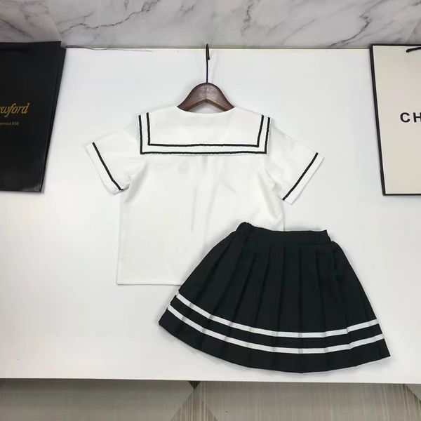 

kid girl preppy style clothing sets white shirt+black kilt set 110-160cm fashion designer boutique wholesale outfits 2022