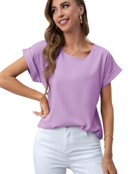 

rolled cuff batwing sleeve blouse j8d5#, White