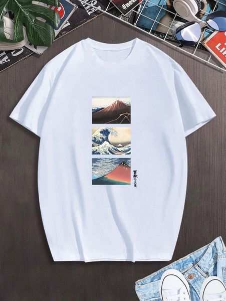 

men wave & letter graphic tee h6vo#, White;black