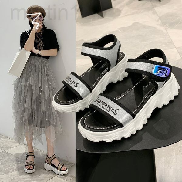 

sandals designer sports sandals women's fashion 2020 new summer student leisure net red thick bottom muffin roman beach women's sh, Black