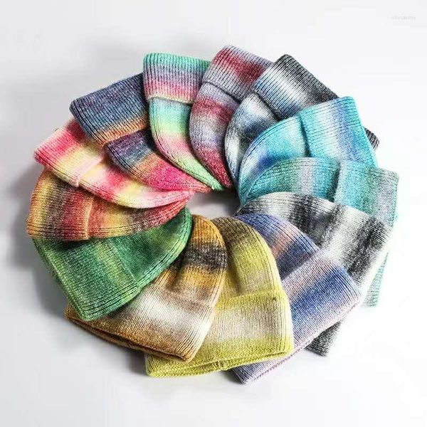 Beanie/Totenkopfkappen VISROVER 13 Farben Space Dye Garn Acryl Beanies Wintermütze für Frau passende Herbst warme Skullies Großhandel Oliv22