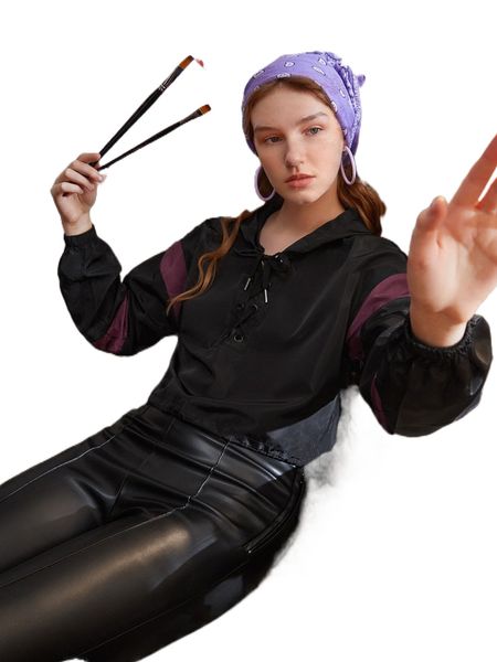 

x allison ray lace up drop shoulder crop jacket t7iy#, Black;brown
