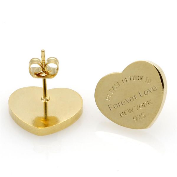 

fashion t letter stainless stud earring jewelry silver rose gold please return to heart charms forever love earrings 10mm and 14mm2697, Golden;silver