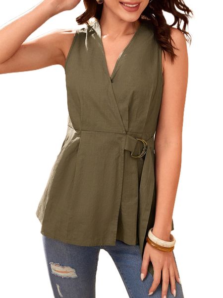 

wrap detail d-ring belted blouse y2j9#, White